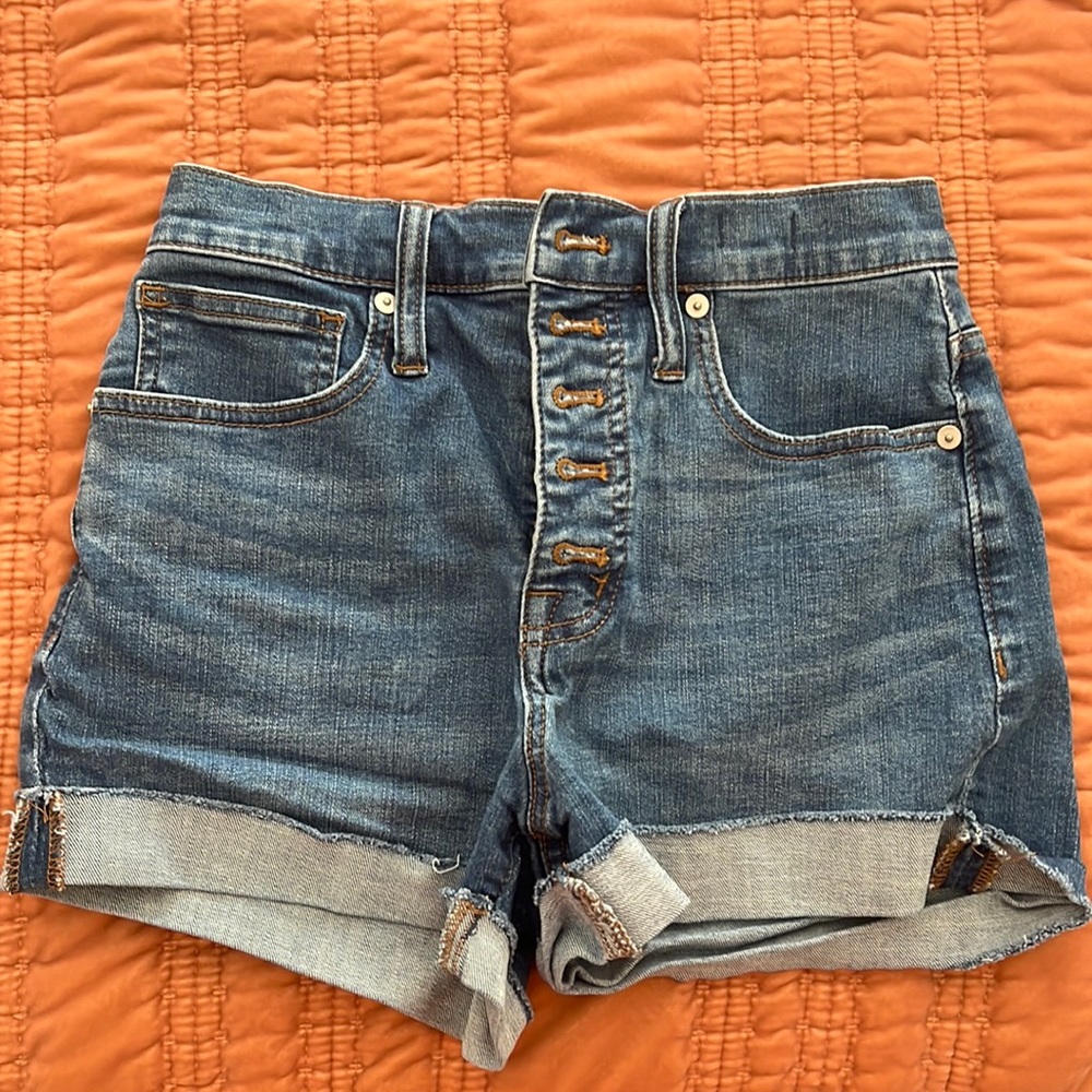 Madewell Shorts Denim High Waist Button Fly Jean Shorts Blue Medium Wash Size 24